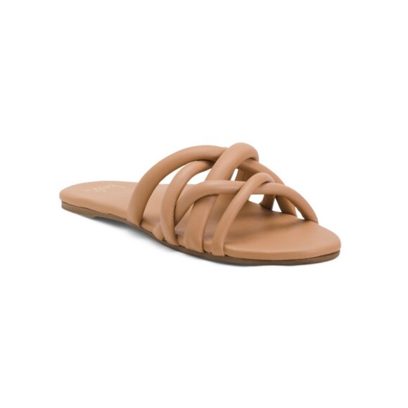 BEEK Beige Leather Puffback Flat Sandals